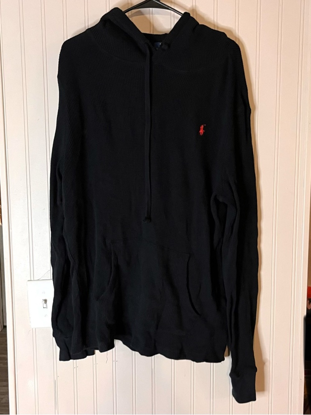 Polo Ralph Lauren Black Hooded Knit Pullover w Red Pony large
